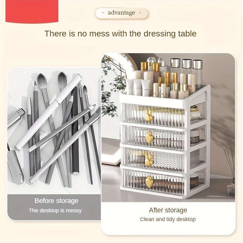 Transparent Desktop Storage Shelf with Drawer for Cosmetics and Stationery