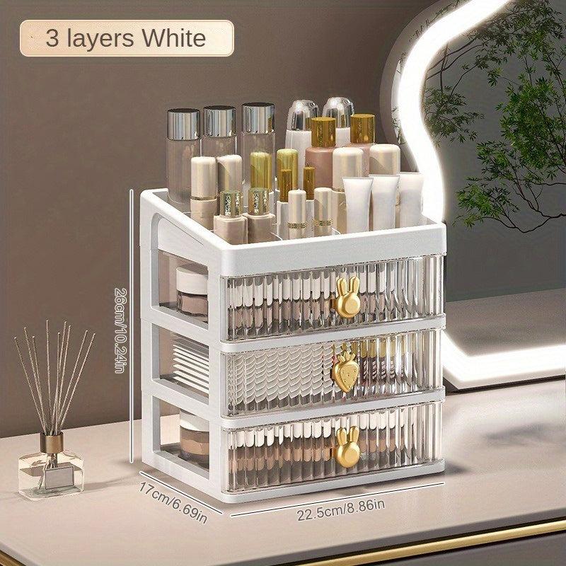 Transparent Desktop Storage Shelf with Drawer for Cosmetics and Stationery