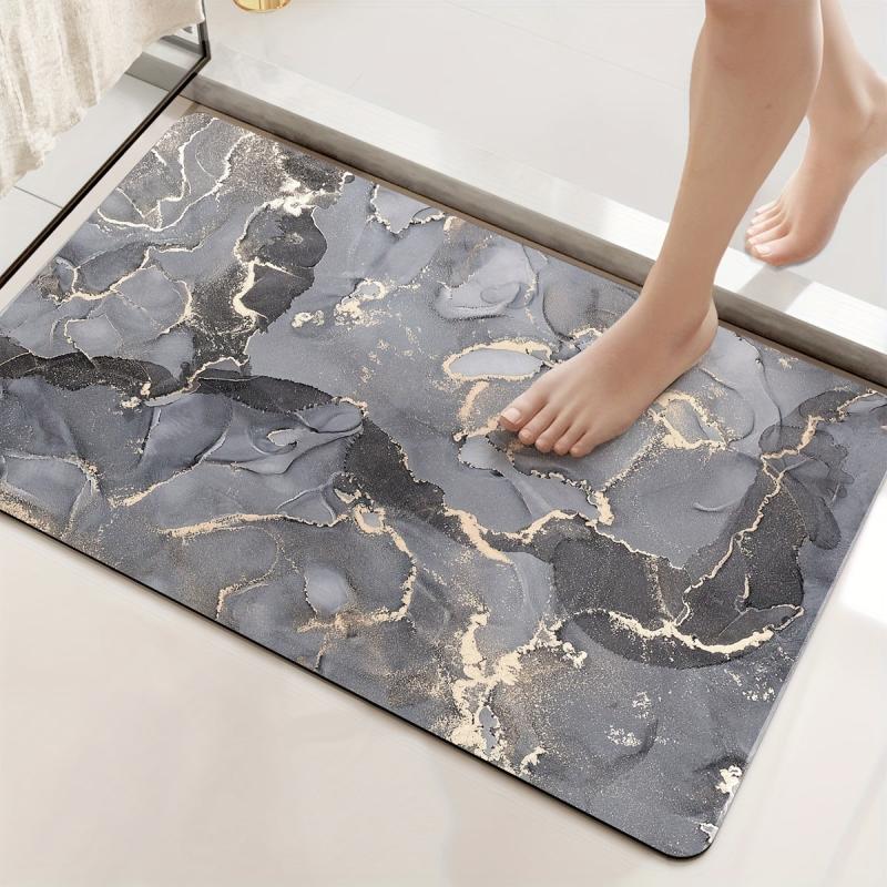 Marbling Pattern Non Slip Bathroom Mat Absorbent Toilet Floor Mat