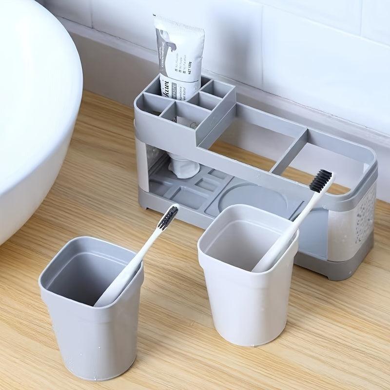 Toothbrush Holder Bathroom Organizer Set - 2 Tumblers, 5 Compartments Gray