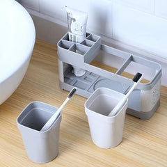 Toothbrush Holder Bathroom Organizer Set - 2 Tumblers, 5 Compartments Gray