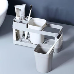 Toothbrush Holder Bathroom Organizer Set - 2 Tumblers, 5 Compartments Gray