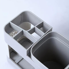Toothbrush Holder Bathroom Organizer Set - 2 Tumblers, 5 Compartments Gray