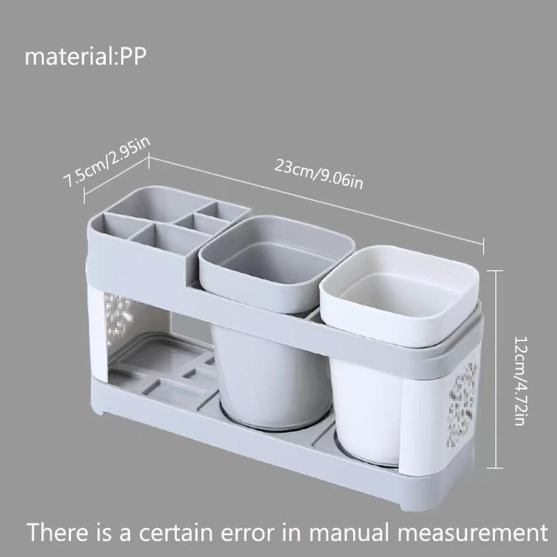 Toothbrush Holder Bathroom Organizer Set - 2 Tumblers, 5 Compartments Gray