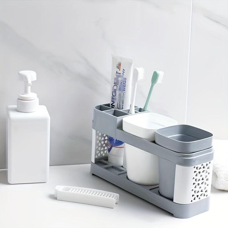 Toothbrush Holder Bathroom Organizer Set - 2 Tumblers, 5 Compartments Gray