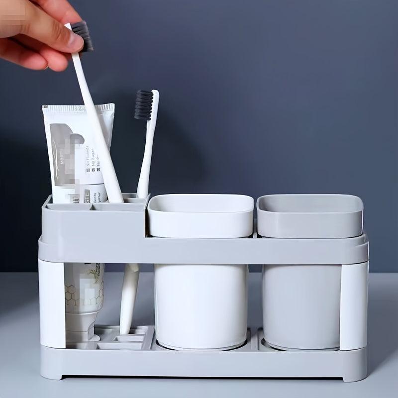 Toothbrush Holder Bathroom Organizer Set - 2 Tumblers, 5 Compartments Gray