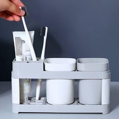 Toothbrush Holder Bathroom Organizer Set - 2 Tumblers, 5 Compartments Gray