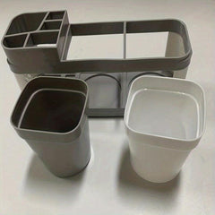 Toothbrush Holder Bathroom Organizer Set - 2 Tumblers, 5 Compartments Gray