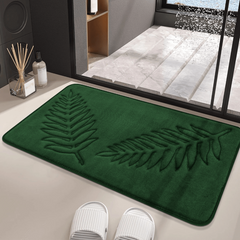 Soft Leaf Detail Anti-slip Bath Rug Cozy Polyester Bath Mat for Bathroom