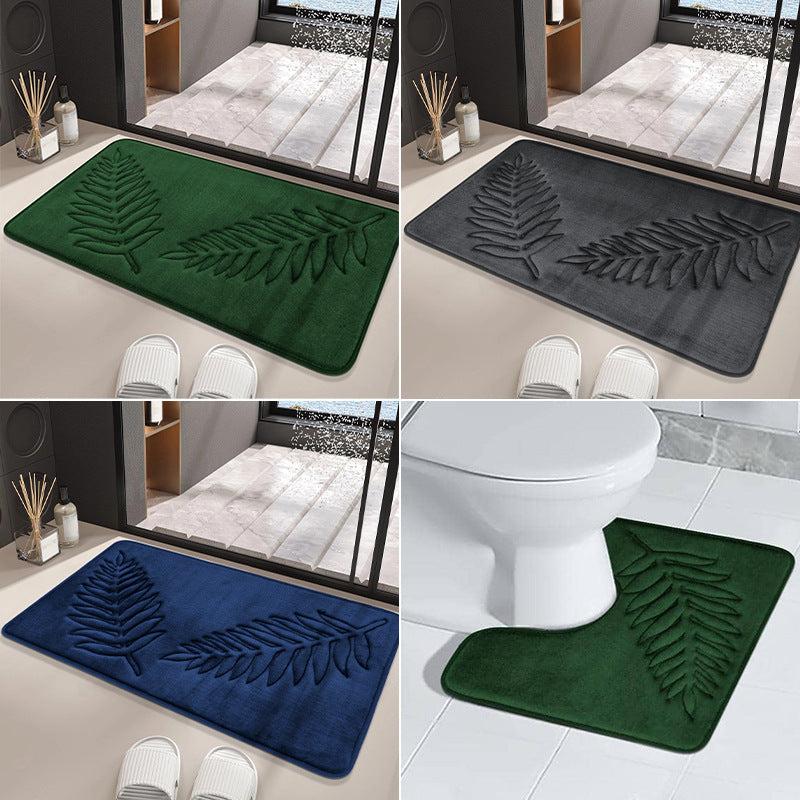 Soft Leaf Detail Anti-slip Bath Rug Cozy Polyester Bath Mat for Bathroom
