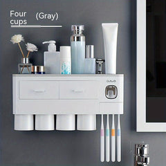 Space Saving Wall Mounted Toothpaste Dispenser And Toothbrush Holder