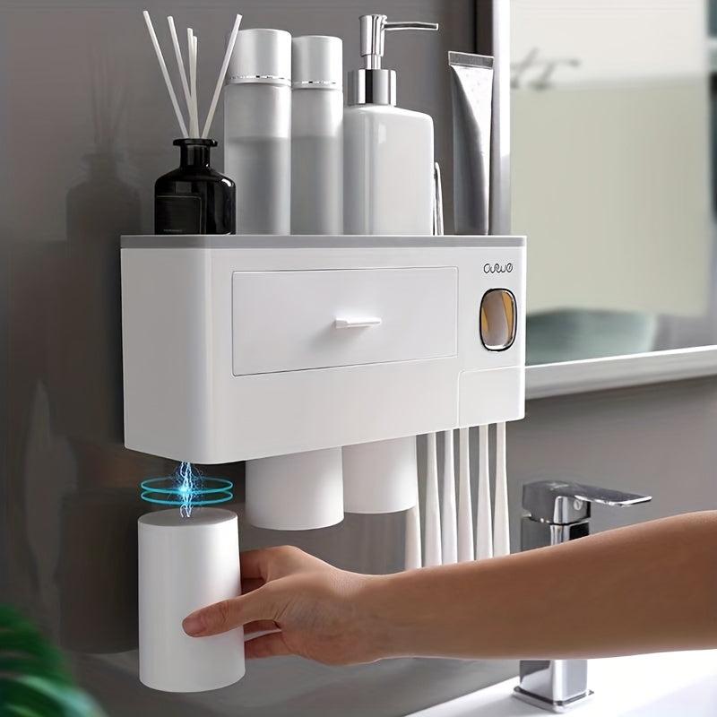 Space Saving Wall Mounted Toothpaste Dispenser And Toothbrush Holder