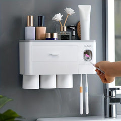 Space Saving Wall Mounted Toothpaste Dispenser And Toothbrush Holder