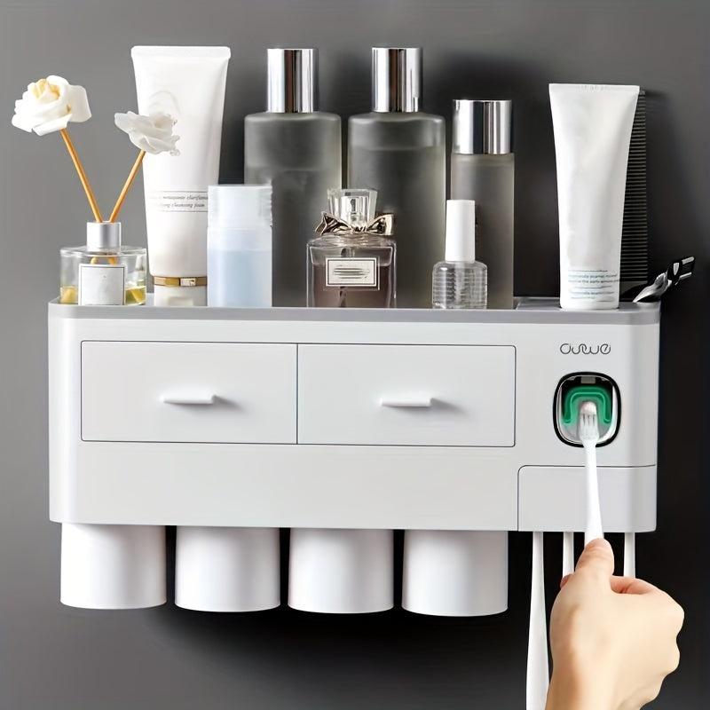 Space Saving Wall Mounted Toothpaste Dispenser And Toothbrush Holder