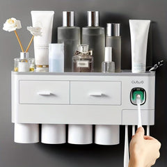 Space Saving Wall Mounted Toothpaste Dispenser And Toothbrush Holder