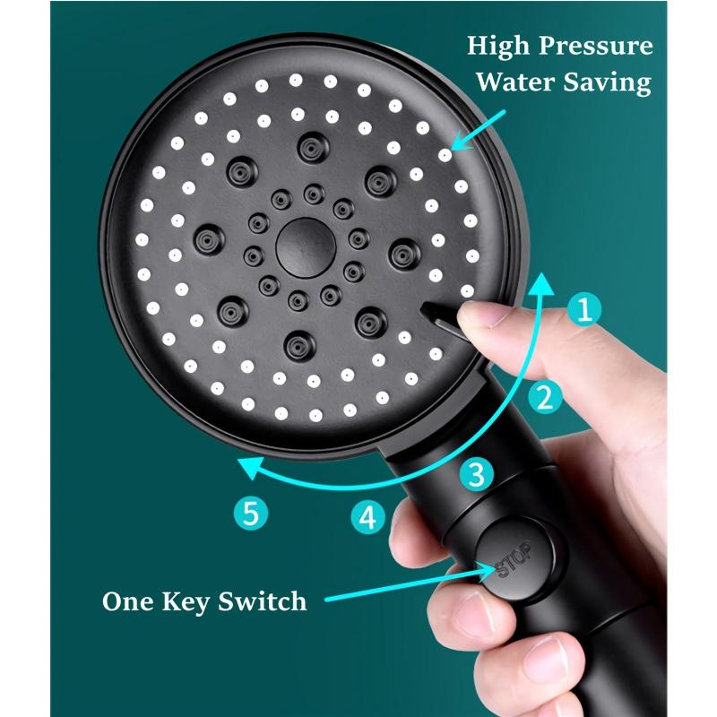 Filtered Handheld Shower Head 5 Spray Mode High Pressure