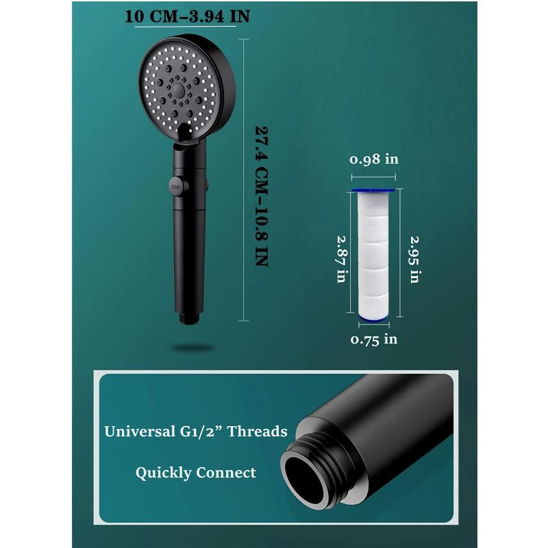 Filtered Handheld Shower Head 5 Spray Mode High Pressure