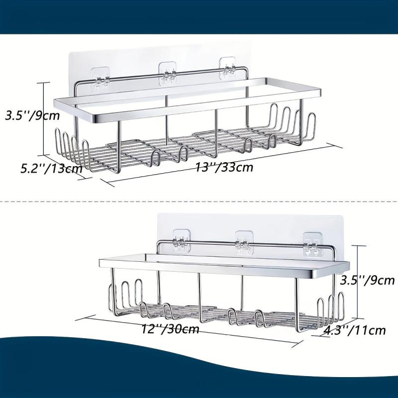 Adhesive Shower Caddy Wall Mounted Bathroom Storage Rack Shower Shelf with Hooks