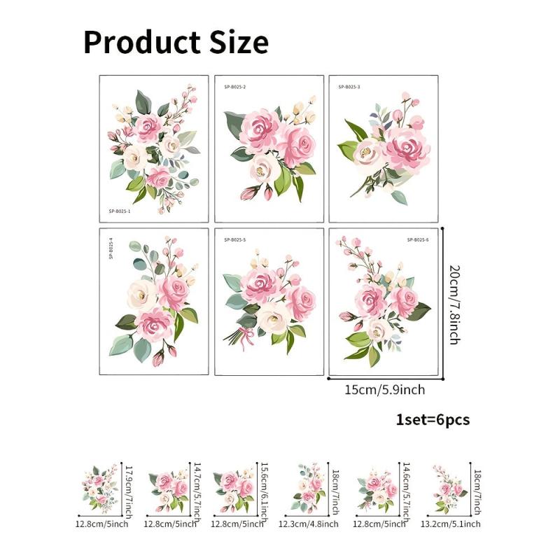 6pcs Non Slip Flower Bathtub Appliques Bathroom Decal