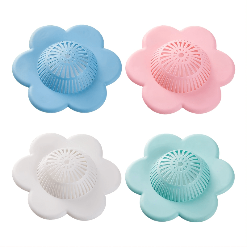 4pcs Floral Floor Drain Silicone Drain Strainer Bathroom Accessories