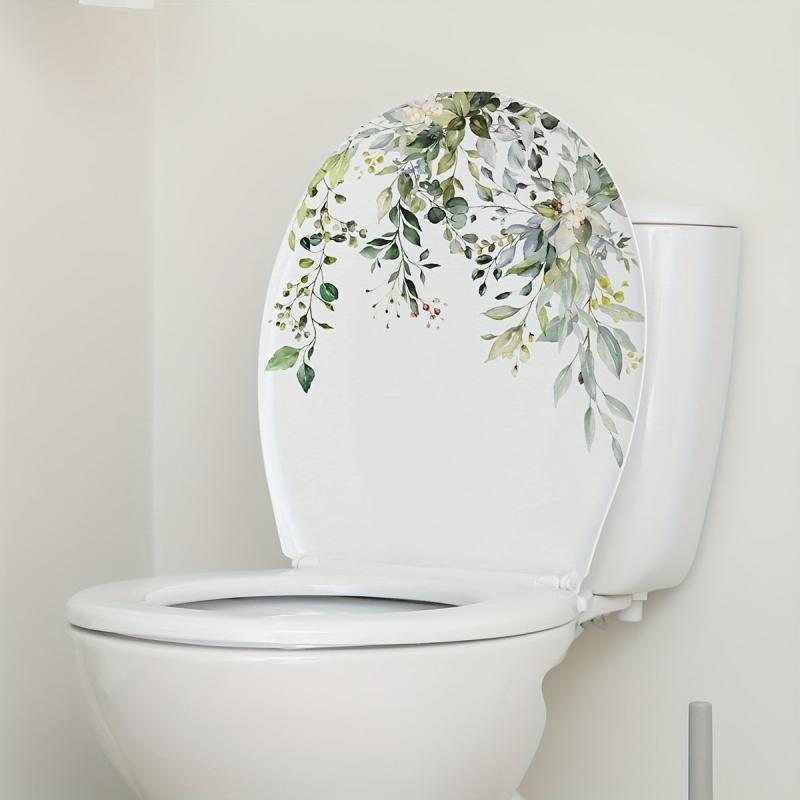 Leaf Pattern Toilet Lid Decal Bathroom Decor Sticker