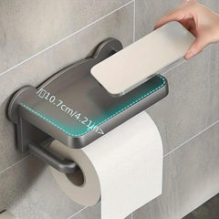 Toilet Roll Holder with Bear Pattern Shelf Wall Mounted Storage Rack