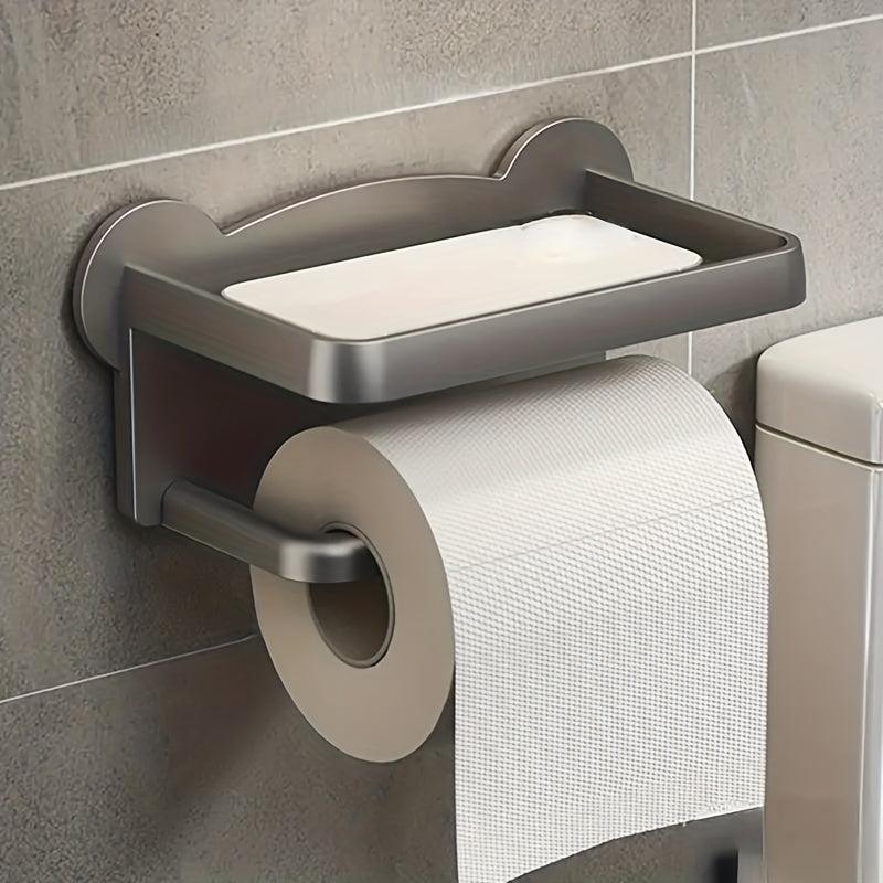 Toilet Roll Holder with Bear Pattern Shelf Wall Mounted Storage Rack