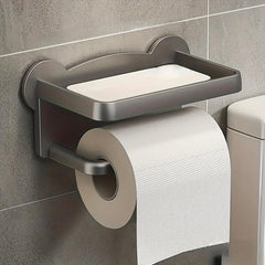 Toilet Roll Holder with Bear Pattern Shelf Wall Mounted Storage Rack