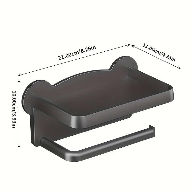 Toilet Roll Holder with Bear Pattern Shelf Wall Mounted Storage Rack