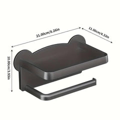 Toilet Roll Holder with Bear Pattern Shelf Wall Mounted Storage Rack