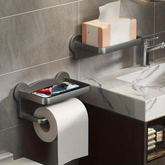 Toilet Roll Holder with Bear Pattern Shelf Wall Mounted Storage Rack