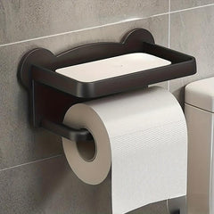 Toilet Roll Holder with Bear Pattern Shelf Wall Mounted Storage Rack