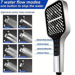 High Pressure Handheld Shower Head with 8 Modes - Water Saving Square Showerhead