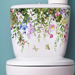 Tropical Green Plant Flowers Butterfly Toilet Stickers Home Decoration