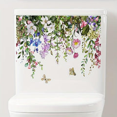 Tropical Green Plant Flowers Butterfly Toilet Stickers Home Decoration