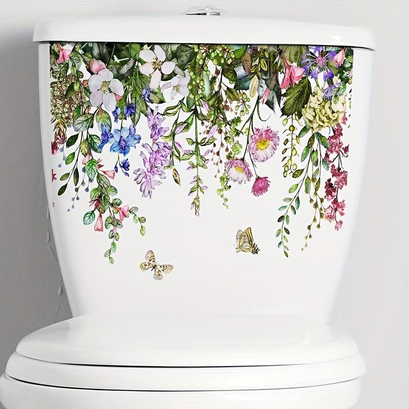 Tropical Green Plant Flowers Butterfly Toilet Stickers Home Decoration
