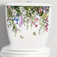 Tropical Green Plant Flowers Butterfly Toilet Stickers Home Decoration
