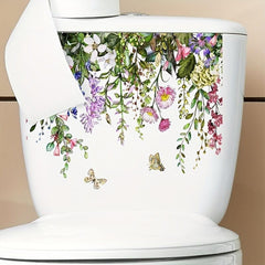 Tropical Green Plant Flowers Butterfly Toilet Stickers Home Decoration