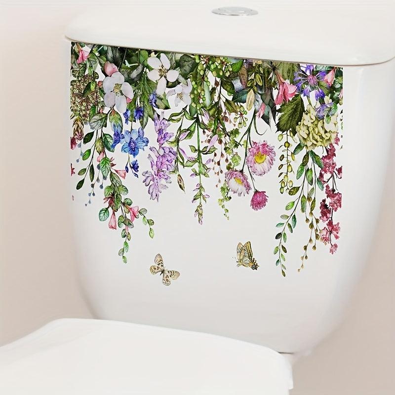 Tropical Green Plant Flowers Butterfly Toilet Stickers Home Decoration