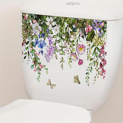 Tropical Green Plant Flowers Butterfly Toilet Stickers Home Decoration