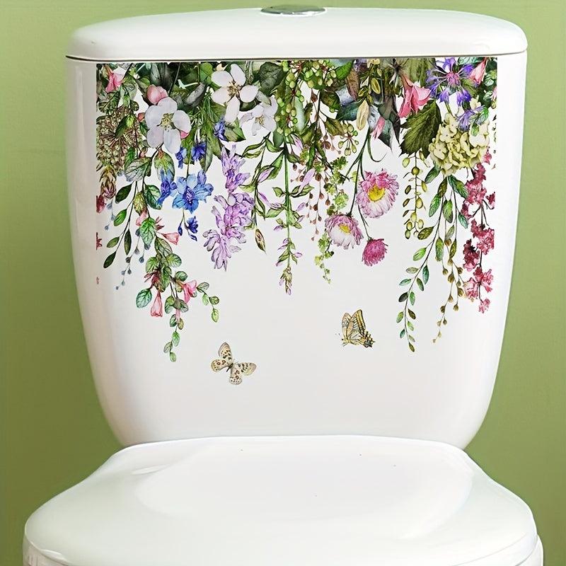 Tropical Green Plant Flowers Butterfly Toilet Stickers Home Decoration