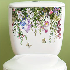 Tropical Green Plant Flowers Butterfly Toilet Stickers Home Decoration