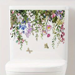 Tropical Green Plant Flowers Butterfly Toilet Stickers Home Decoration