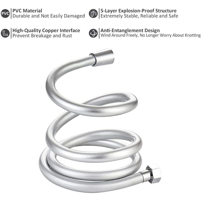 4.92ft Flexible PVC Shower Hose Universal Interface Bathroom Accessory