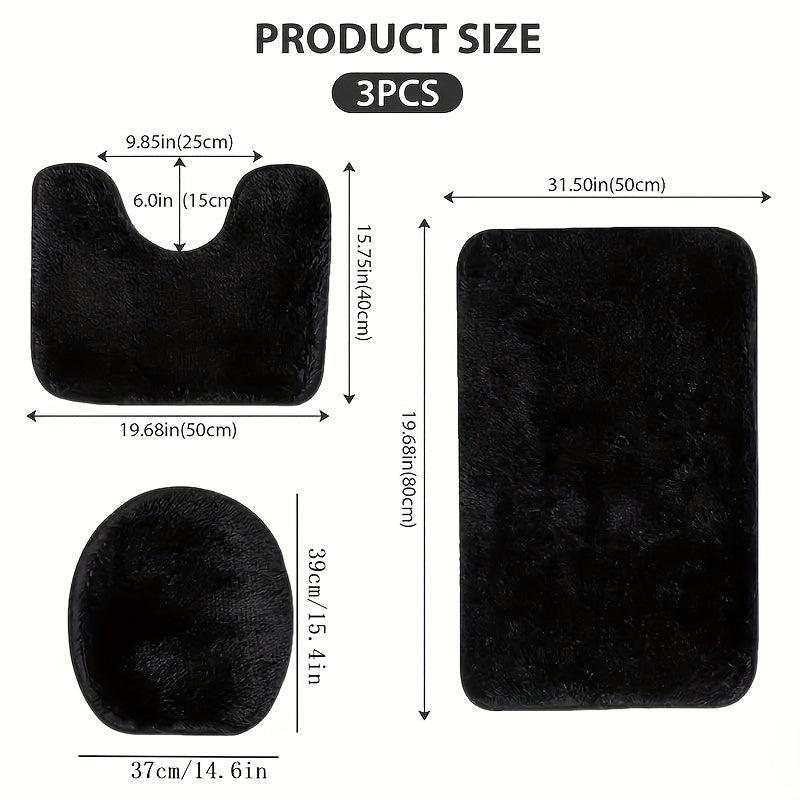 3pcs Bathroom Mat Set Soft Plush Absorbent Non-slip Mat