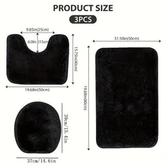 3pcs Bathroom Mat Set Soft Plush Absorbent Non-slip Mat