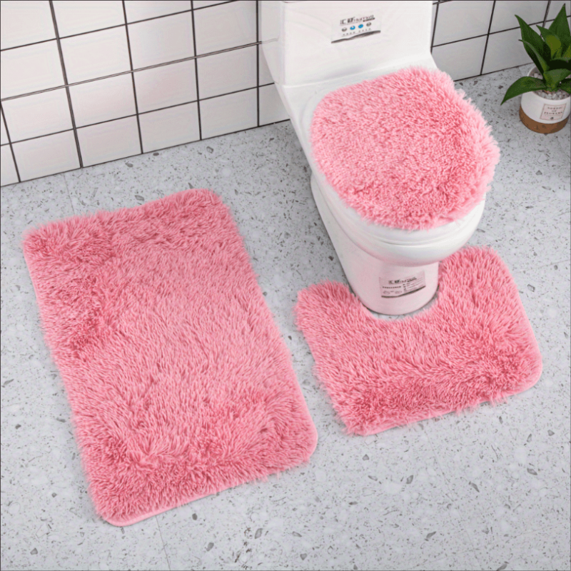 3pcs Bathroom Mat Set Soft Plush Absorbent Non-slip Mat