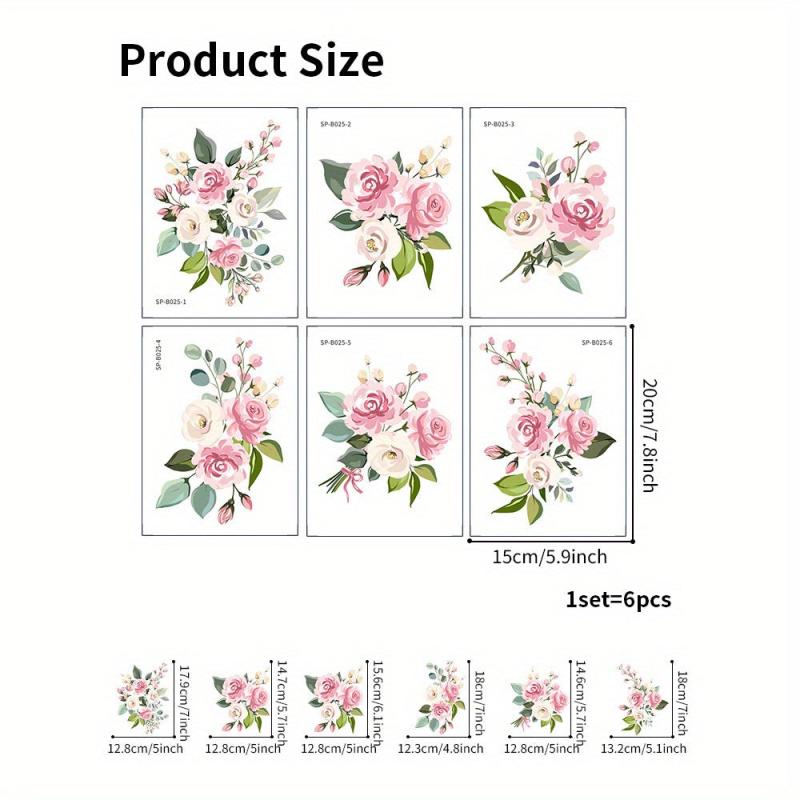 6pcs Flower Pattern Waterproof Bathtub Sticker Self Adhesive Decal