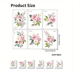6pcs Flower Pattern Waterproof Bathtub Sticker Self Adhesive Decal