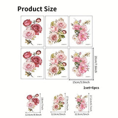 6pcs Flower Pattern Waterproof Bathtub Sticker Self Adhesive Decal